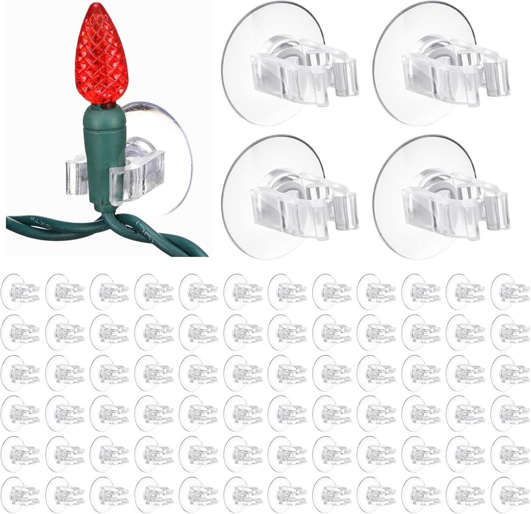 Bucherry 100 Pcs Mini Christmas Light Suction Cup Holders Small Holiday Light Clips for Glass Window Hooks Clear PVC Suction Cup for Hanging Mini String Bulb Seasonal Xmas Home Office Decorations