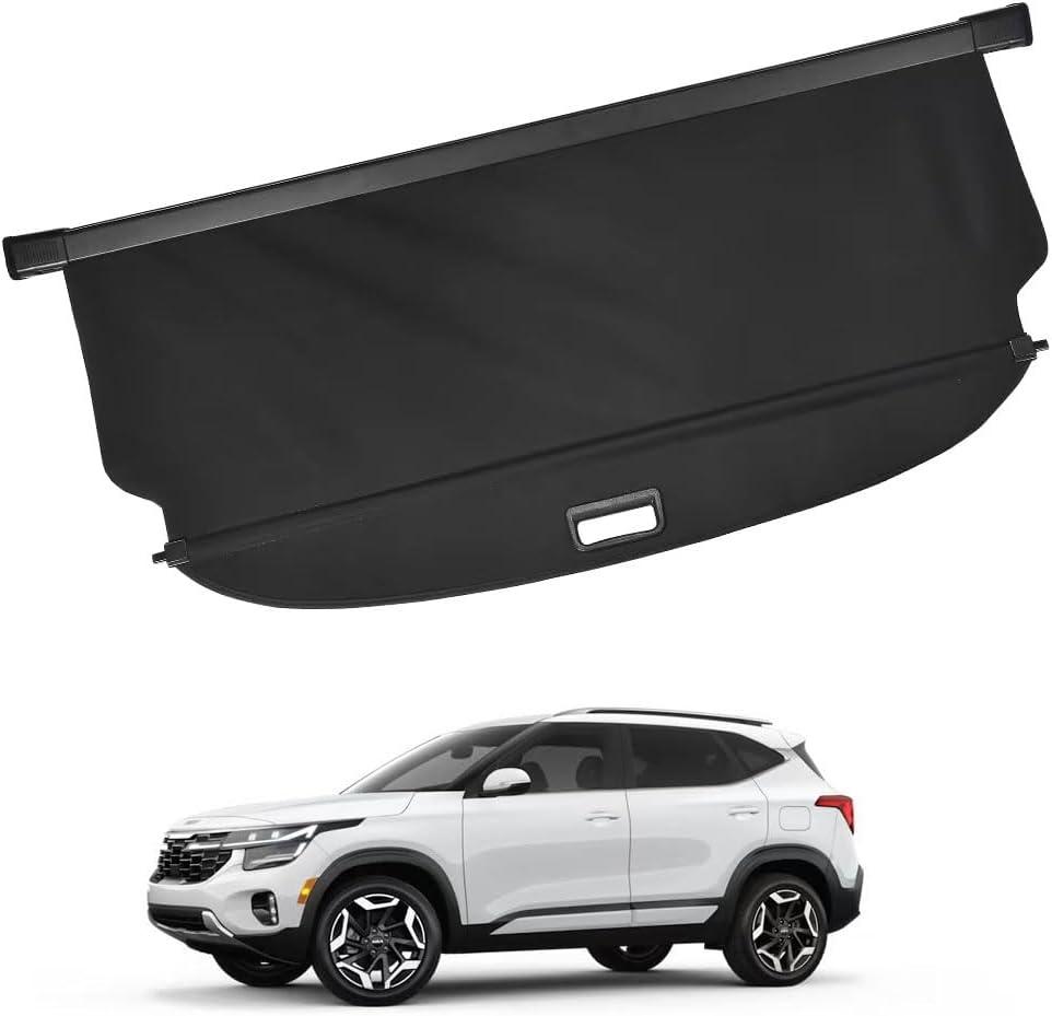 XhuangTech Retractable Cargo Cover for K-IA Seltos 2024-2025 | Rear Trunk Shield Shade Curtain | Luggage Shielding Privacy Security Screen | Black