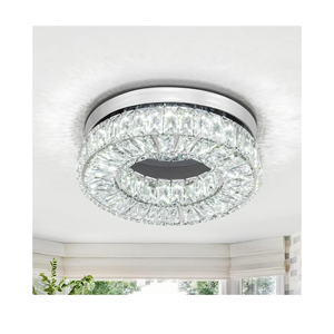 11.8” Crystal Ceiling Light Fixture, Modern Round Chandeliers 6500K Cool White Flush Mount Ceiling Light, LED Small Chandelier for Hallway Bedroom Foyer Kitchen Bathroom
