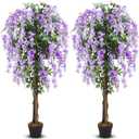 2 Pack 5ft Artificial Wisteria Tree Tall Fake Tree with Cement Base Pot Faux Floor Plant Decoration for Indoor Outdoor Home Office Housewarming Gift