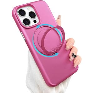 ankofave Magnetic for iPhone 14 Pro Max Phone Case with 360 Spin Stand, Matte Luxury Metallic Luster, 3.0 mm Thick Protection Hard PC Scratch-Resistant Case for iPhone 14 Pro Max 6.7", Rose Red