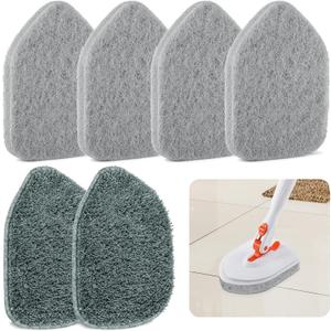 Wlich Scouring Pads Microfiber Cloth Refills 6 Pack, Fit Tub Tile Scrubber Brush Cleaning, Reusable Scouring Scrub Pad and Microfiber Scrub Pads Set for Cleaning Bathroom Kitchen Toilet Tile Sink