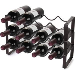 Carperipher Stackable Wine Rack Countertop, 12 Bottles 3 Tier Wine Cabinet Counter, Wine Rack Holder and Storage, Metal Wine Bottle Holder Freestanding for Cabinet (Brown)