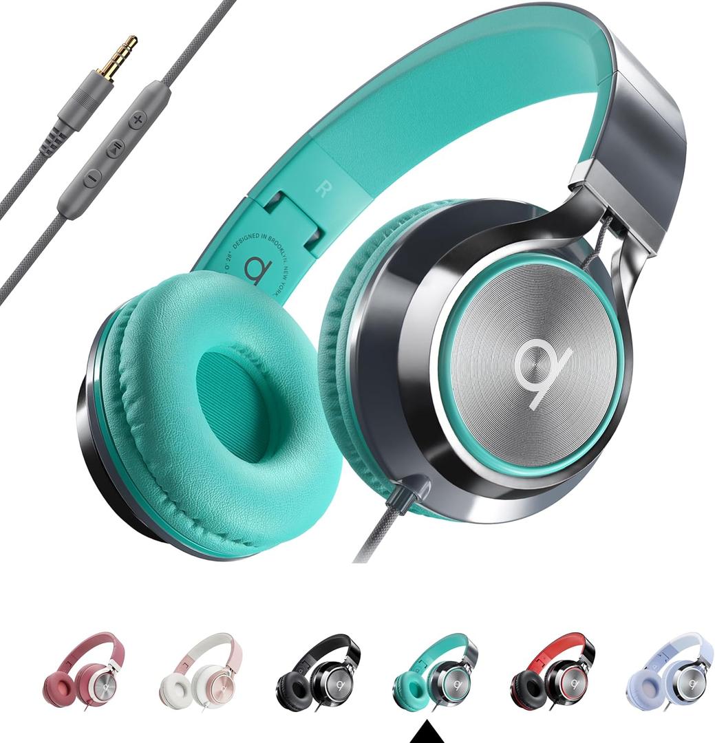 ARTIX CL750 Wired Headphones with Mic & Volume Control Noise Isolating On-Ear Headphones for Computer and Laptop Wired, Plug in Corded Headphone Over Ear with Wire (Foldable, Aux Jack 3.5mm) Turquoise