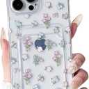 NITITOP Compatible with iPhone 15 Pro Max Case with Card Holder Clear Cute Stylish Floral Flowers Design for Women Girls Soft TPU Shockproof Wallet Case Protective Phone Cover - Tulip
