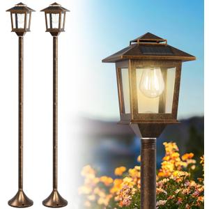 63" Aluminum Solar Lamp Post Light 2Pack, Solar Light Posts for Outside Waterproof, Outdoor Lamps for Patio, Backyard, Front Porch Decor, Warm White, Replaceable Bulb