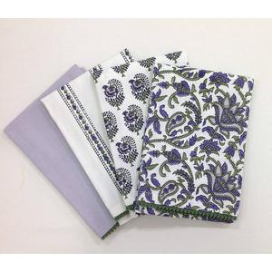 TARAN LIVING Printed Kitchen Dish Bar and Tea Towels Cotton, 18x28 inch with Trims, Cotton Dish Towel Sets (White & Purple, Set of 4)