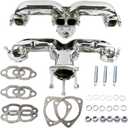 1 Set Polished Chrome Rams Horn Exhaust Manifolds With all gaskets and hardware Compatible with Small Block Chevy SBC 283 305 327 350 400