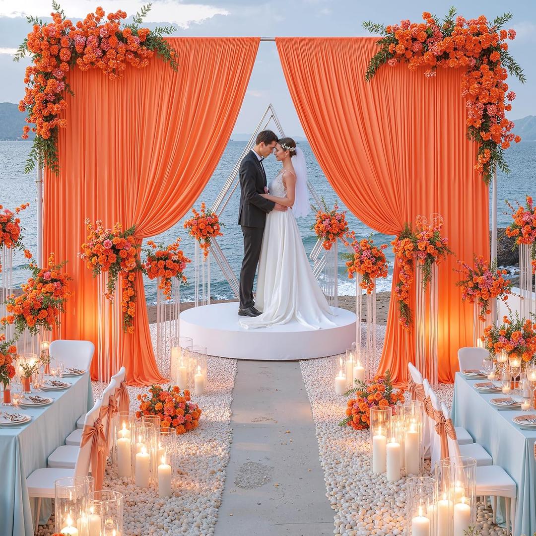 10 ft x 10 ft Wrinkle Free Orange Backdrop Curtain for Parties, 2 Panels 10ft Polyester Orange Photo Backdrop Drapes for Graduation Birthday Wedding Party Stage Curtains
