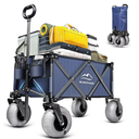 Beach Wagon with Big Wheels for Sand, Heavy Duty Harder Sand Collapsible Folding Wagon with All-Terrain 9" Pneumatic Ballon Tires, Utility Wagon for Garden Sports Camping Outdoor Activities