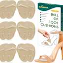 ZUCNANA Ball of Foot Cushions (Beige) | Metatarsal Pads for Women (6 Pairs Foot Pads) | Reusable Shoe Inserts for Pain Relief | Non-Slip Heel Cushion Inserts Best for Neuroma and Callus