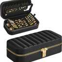 SONGMICS HOME Travel Jewelry Case, Travel Jewelry Box Organizer with Mirror, 4.1 x 8 x 2.4 Inches, Stitching, Portable, Gift Idea, Ink Black UJBC180B01