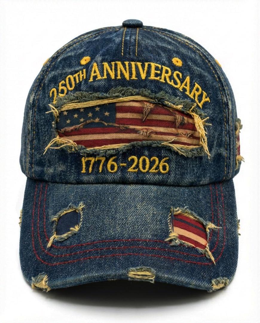 2 x 250th Anniversary USA Hat, 1776-2026 American Flag Baseball Cap, Distressed Vintage Denim Dad Hat