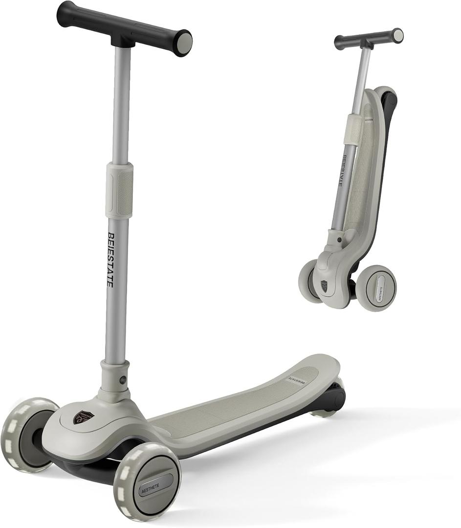 3 Wheel Scooter for Kids Ages 3-18, Up to 220 Lbs, Kids Scooter with Adjustable Lean-To-Steer Switch, Foldable, Lightweight, Wide Anti-Slip Deck, Adjustable Height Handlebar, Light-Up Wheels