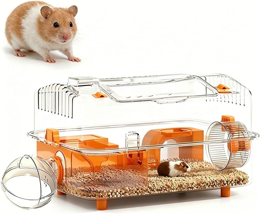 8-in-1 Dwarf Hamster Cage, No Assembly Full Transparent, Small Desktop/Breeding/Nursery Cage, 16.93×11.81×9.45 in, Fits Small Space/Kid’s Room, for Dwarf & Baby Hamsters