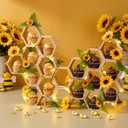 Gerrii 18 Pcs Mini Honeycomb Cupcake Stands Wooden Hexagon Cake Holders with 30 Bees 2 Bee String Lights 2 Sunflower Vine Garlands for Baby Bee Gender Reveal Birthday Baby Shower Wedding Party Decor