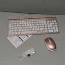 SABLUTE Wireless Keyboard and Mouse Combo Backlit - Compact Quiet Keyboard with RGB Mouse, Rechargeable, Slim, Sleep Mode, Portable Cordless Keyboard Mouse Set for Mac, Windows, Laptop, PC (Rose Gold)