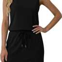 OLCHEE Womens Two Piece Skirt Sets Summer Casual Vacation Outfits Mock Neck Sleeveless Tennis Skorts Matching Lounge Set - Black Small (Black, S)