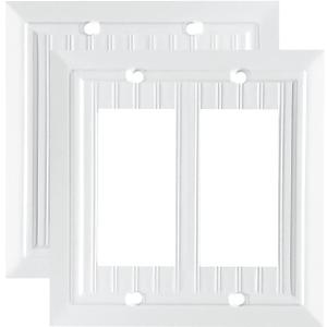 Pure White Classic Beadboard Wall Plates,Light Switch Covers,Electrical Outlet Covers, Switch Plates of Various Combination, Nature Bamboo Fiber Wall plate (2 Gang Decorator 2 Pack)
