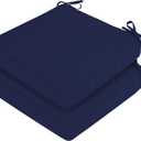Waterproof Outdoor Chair Cushions Set of 2, Square Outdoor Seat Cushions with Ties and Removable Covers, 19 x 19 Outdoor Cushions for Patio Furniture with Portable Handle(Navy)