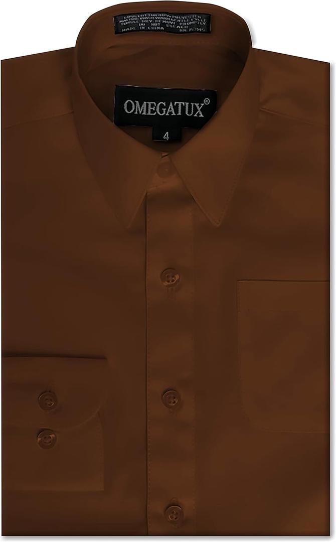 Boys Long Sleeve Solid Color Dress Shirts (4, Brown)