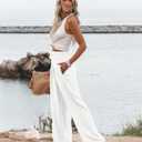 Angerella Women Summer High Waisted Solid White Palazzo Pants Wide Leg Long Lounge Pant Trousers with Pocket, White, 3XL