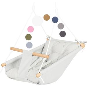 CaTeam Canvas Toddler Swing  Indoor/Outdoor Hanging Chair for Patio & Playroom with Safety Belt  Wooden Baby Seat for Ages 12+ Months  Ivory
