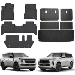 Compatible with Nissan Armada/Infiniti QX80 2025 2026(8 Seats) Floor Mats & Cargo Liner,All Weather Protection,Waterproof,Anti-Slip TPE Floor Liner and Trunk Mat Accessories