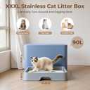 XXXL Stainless Steel Litter Box with Lid, Front Entry Top Exit, Extra Large Metal Cat Litter Box with Drawer, Maine Coon Cats, with Litter Scoop & Litter Mat, Anti-Odor, Anti-Leakage & Non-Stick