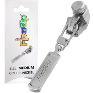 FixnZip (Medium, Nickel) - See Size Guide - Universal Zipper Repair Kit for Jackets, Luggage, Bags - Backpack Zipper Replacement Repair Kit - Instant Zipper Fix