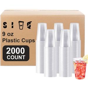 SIUQ 2000 Pack 9 oz Clear Plastic Cups, Disposable Water Cups, Cold Party Drinking Cup for Picnic, BBQ, Wedding, Travel, Halloween, Christmas, Events