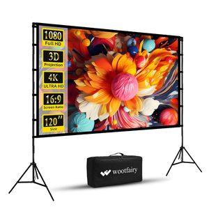 Projector Screen and Stand, Wootfairy 120 inch Foldable and Portable Projection Screen 16:9 4K HD Rear Front Wrinkle-Free Movie Screen with Carry Bag for Indoor Outdoor Home Theater Backyard Cinema