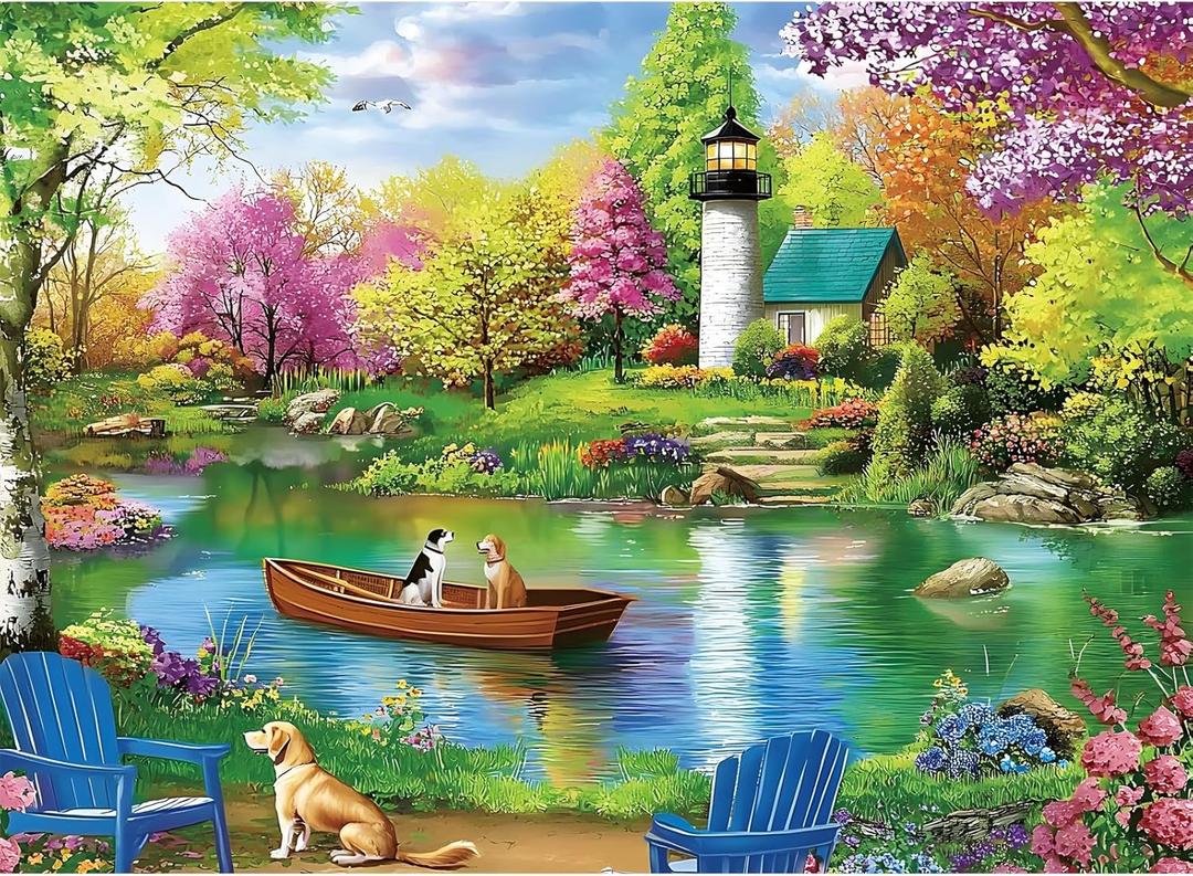 500 Piece Puzzles for Adults,Large Piece Lake Landscape Puzzle for Adults Seniors,Unique Funny Dog Art Jigsaw Puzzle,Challenging Family Activity Game Gifts for Family, Friends, Men, Women,20.5*15 In