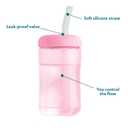 The First Years Squeeze & Sip Toddler Straw Cups - Squeezable Transition Sippy Cup with Silicone Straw - Toddler Feeding Supplies - Pink/Purple/Blue - 7 Oz - 3 Count - Ages 6 Months and Up