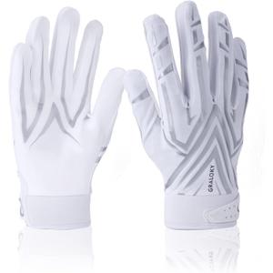 Football Gloves Men Women Boys, Youth Football Gloves, Ultra Sticky Silicone Palm Tacky Grip Gloves Youth Adult, Enhanced Performance Receiver Glove (Medium, White)