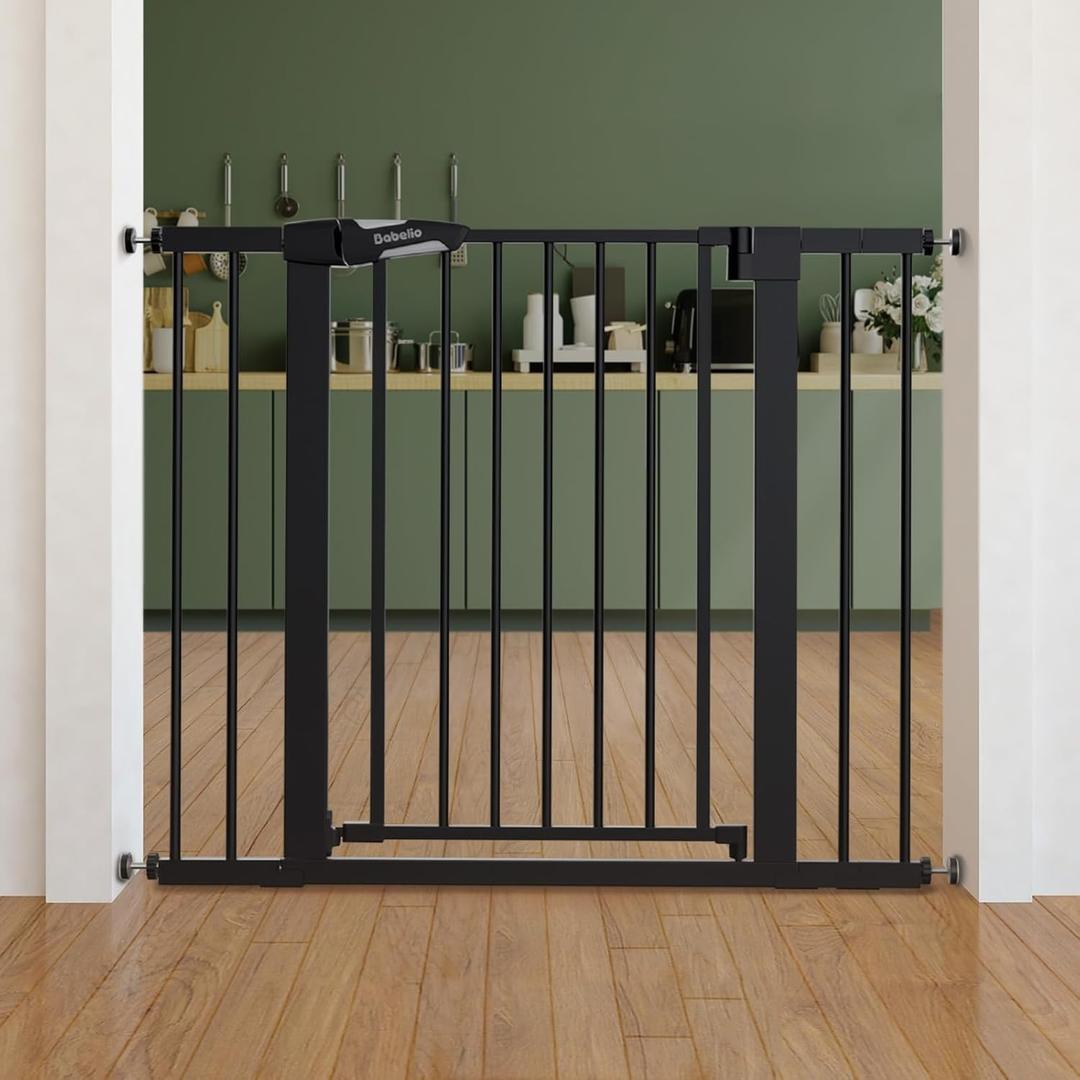 Babelio Baby Gate for Doorways and Stairs, 26-40" Auto Close Dog Gate, PressGuard C5, Easy-Install Pressure Mounted Satey Door, No Drilling Safety Gate for Child and Pets, Black