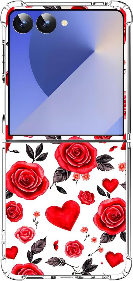 Case for Samsung Galaxy Z Flip 7,Red Rose Love Hearts Drop Protection Shockproof Case TPU Full Body Protective Scratch-Resistant Cover for Galaxy Z Flip7