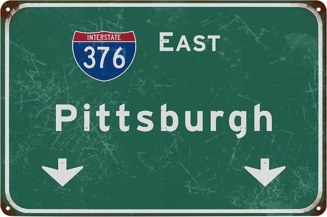 Vintage Metal Signs East Pittsburgh Interstate 376 Road Signage Tin Sign Poster Wall Art Decor Plaque for Home Office Bar Pub Club Cafe Shop Living Room Garage Restaurant Gift 12x8 inch
