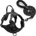 Dog Harness and Leash Set, Adjustable No-Pull Pet Vest with Matching Braided Rope Lead, Black, Red, Blue Colors, for Small Medium Large Dogs (Black, S)