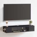 GHC Floating TV Stand, Wall Mounted Entertainment Center and Cabinet Shelf, TV Console with StorageMedia Console for DVD Player, Space-Saving Under TV Shelf for Bedroom, Living Room (Black)