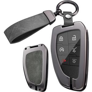 ontto Key Fob Cover Fit for Honda Prologue 2024 2025 Car Key Case Fit for Acura ZDX 2024 2025,Metal and Leather Key Protector with Clear TPU Front Case,with Keychain,Grey