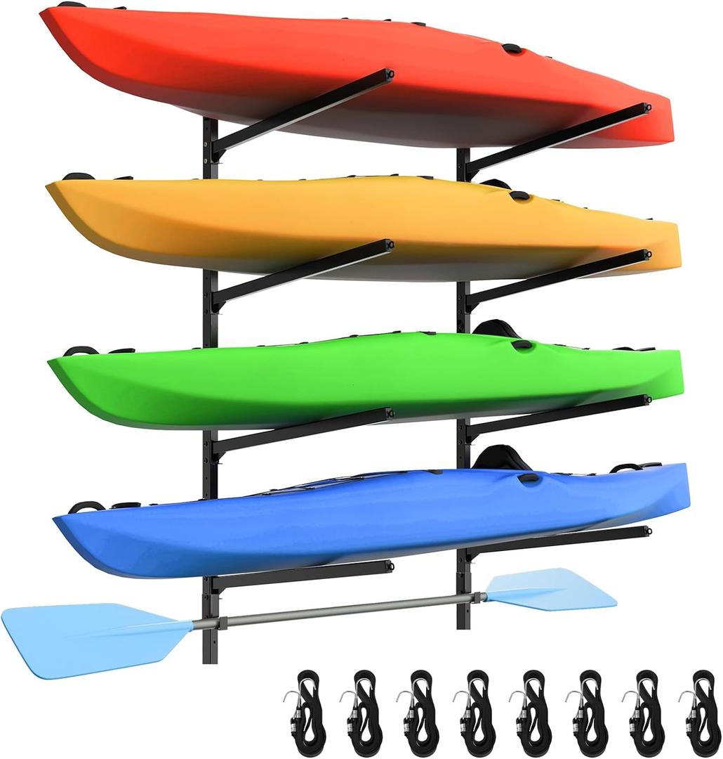 Kayak Storage Rack, Kayak Wall Mount Rack, Kayak Rack for Garage, 4 Tier Adjustable Kayak Racks for Hanging Indoor Outdoor Holds 400 LBS