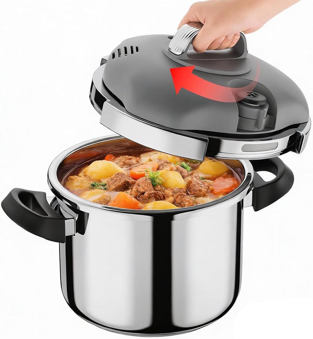 Pressure Cooker Stainless Steel,One-Hand Locking/Rotating Lock,Compatible with Gas & Induction, Fast Cooking for Large Meals,Dishwasher Safe,Olla de Presion (12 Quatrs)