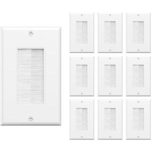 VCE Brush Wall Plate 10-Pack, Cable Pass Through Insert for Wires, Single Gang Cable Access Strap, Wall Socket for HDTV, HDMI, Home Theater Systems, White