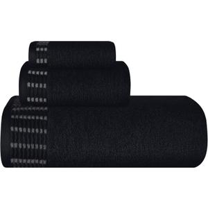 Ultra Soft 3 Pack Cotton Towel Set, Contains a Bath Towels 28x55 inch, a Hand Towels 16x24 inch & a Wash Coths 12x12 inch, Ideal Everyday use, Compact & Lightweight - Black