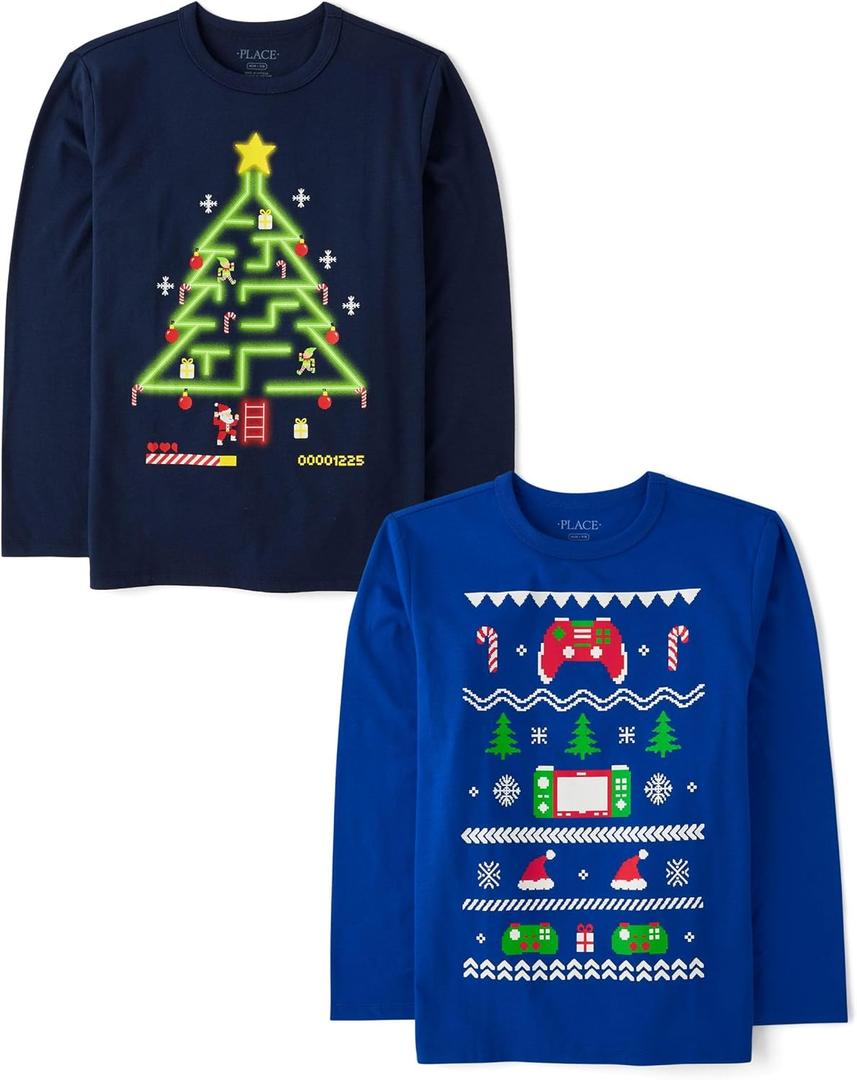 The Children's Place Unisex-Child All Holidays,Birthdays Long Sleeve Graphic T-Shirts,2 Pack (Large)