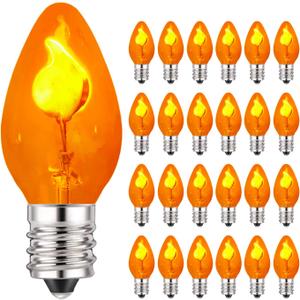 2 x Flickering Flame Light Bulbs 25 Pack, C7 Halloween Orange Flame Replacement Bulbs Flickering Bulbs, E12 Candelabra Light Bulbs for Halloween Lights, Night Light, Candle, Chandelier Decor, 1 Watt
