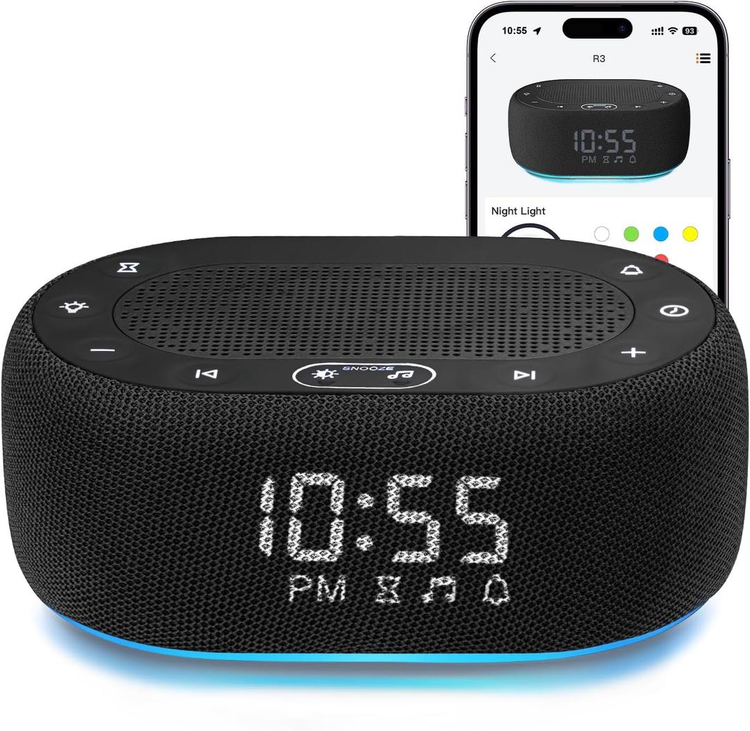 1Mii White Noise Sound Machine for Sleep, Pink Noise Machines for Baby Adults Sleeping, 18 Soothing Sounds with 7-Color Night Light, Timer, Alarm Clock, 16 Volume Levels, Easy App Control - Purple (Small, Black)