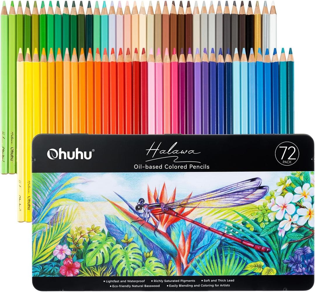 Ohuhu Colored Pencils: 72 Oil-based Drawing Pencils for Coloring Portrait Sketching Landscape, Durable Soft Core, Professional 72 Pack for Artist, Adult & Beginners, Halawa Series