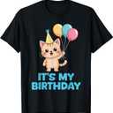 It's My Birthday Kawaii Cat T-Shirt, S, 2 Packs